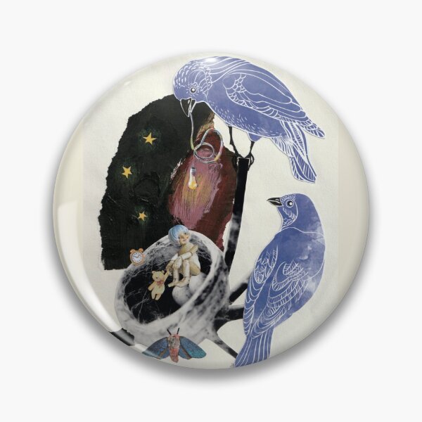 Item preview, mixed media collage artwork with birds and girl designed and sold by VintageHamlet.