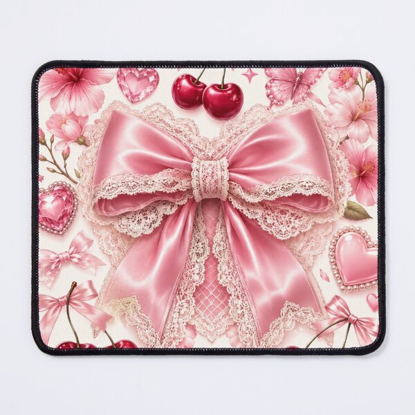 Item preview, Pink Coquette Bow Cherries Hearts designed and sold by IntelliMindDesigns.