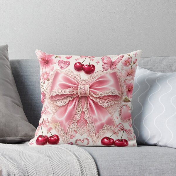 Item preview, Pink Coquette Bow Cherries Hearts designed and sold by IntelliMindDesigns.