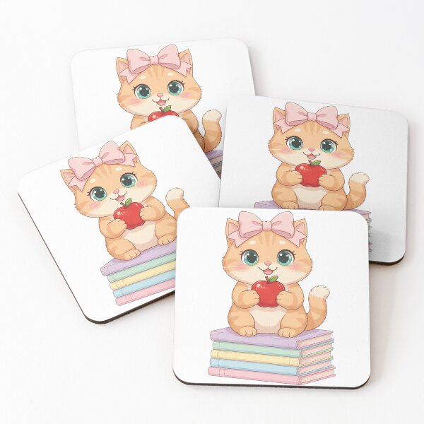 Item preview, Kawaii Cat With Apple On Stack Of Books designed and sold by Luna's World - Moody Vibes Studio.