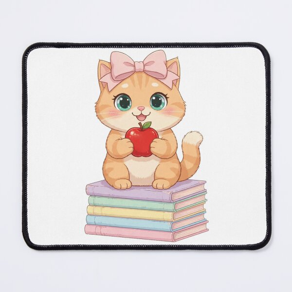 Item preview, Kawaii Cat With Apple On Stack Of Books designed and sold by Moody Vibes Studio.