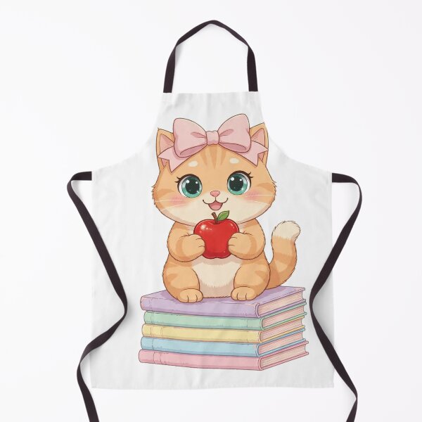 Item preview, Kawaii Cat With Apple On Stack Of Books designed and sold by Moody Vibes Studio.
