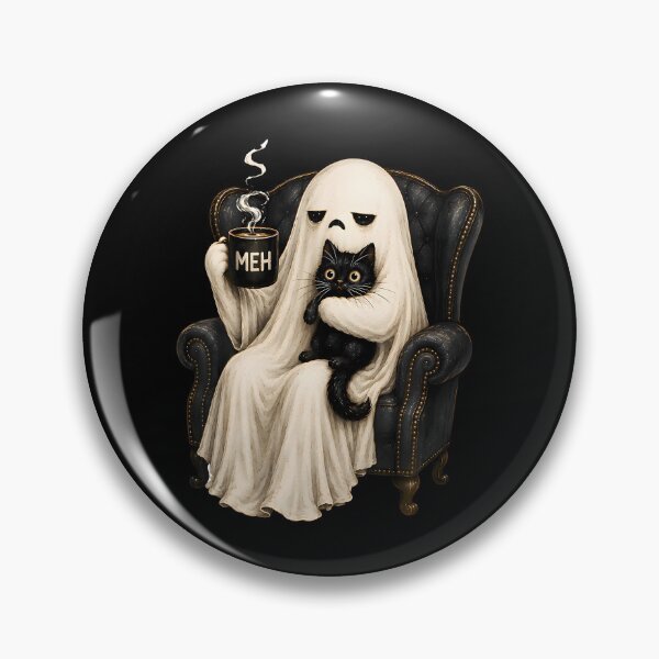 Item preview, Retro Funny Boojee Ghost Holding Black Cat Cozy Hot Latte  designed and sold by Apparel-Vortex.