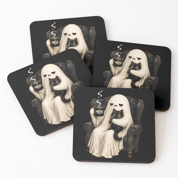 Item preview, Retro Funny Boojee Ghost Holding Black Cat Cozy Hot Latte  designed and sold by Apparel-Vortex.