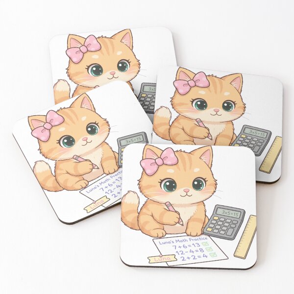 Item preview, Kawaii Cat Doing Math Homework With Calculator designed and sold by Luna's World - Moody Vibes Studio.