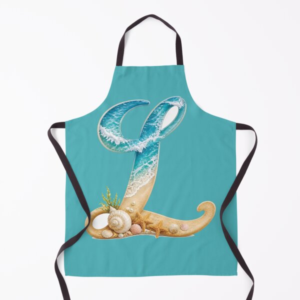 Item preview, Calligraphy Letter with Ocean Waves and Beach Details Letter L blue bg designed and sold by Lucia Amaris Art.