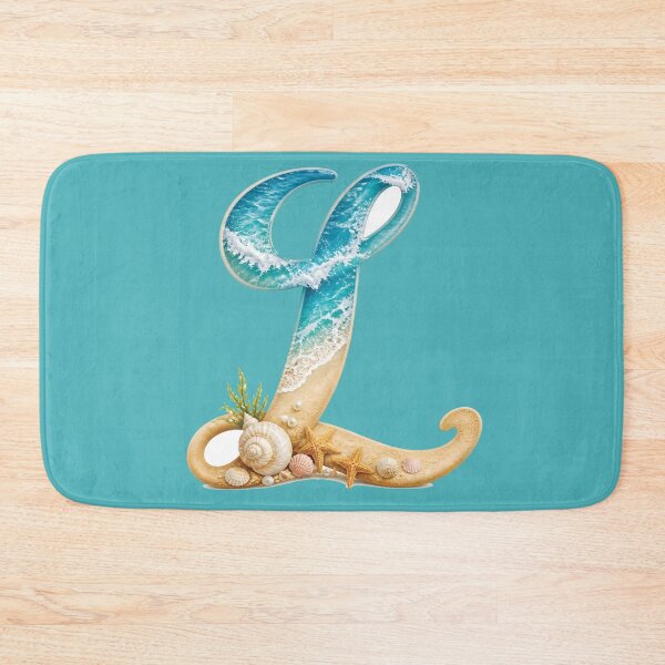 Item preview, Calligraphy Letter with Ocean Waves and Beach Details Letter L blue bg designed and sold by Lucia Amaris Art.