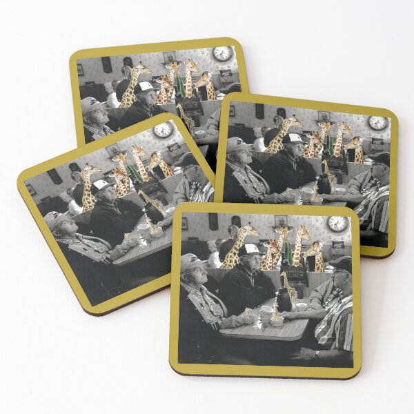 Item preview, Coffee with Mates - a mixed media original collage artwork with giraffes designed and sold by VintageHamlet.