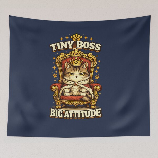 Item preview, Tiny Boss Big Attitude Funny Cat King Vintage Retro Cat Lover Design designed and sold by MartBook.