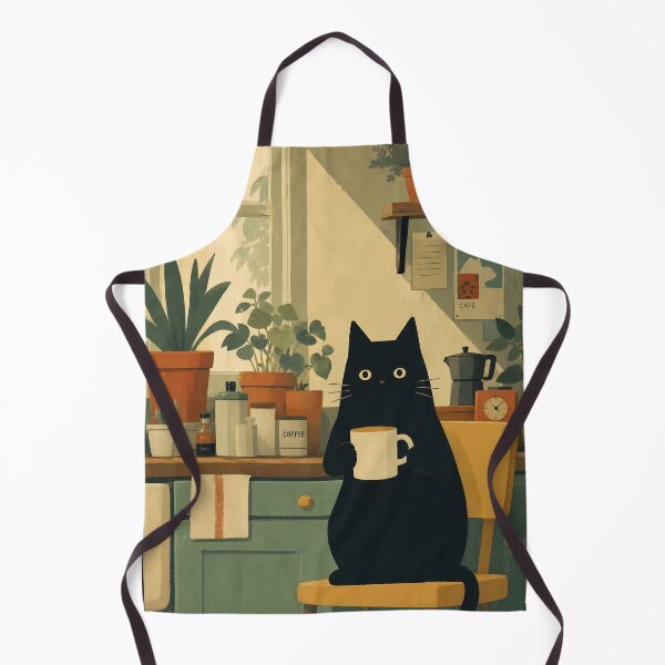 Item preview, Black Cat Morning Ritual in a Plant Filled Kitchen designed and sold by PurrfectHome.