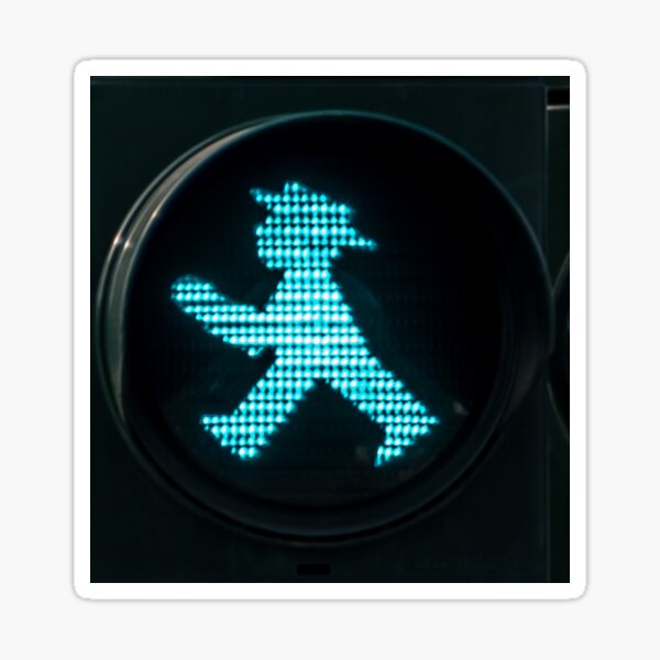 Green Walking Man Light at Berlin Germany Crosswalk Sticker