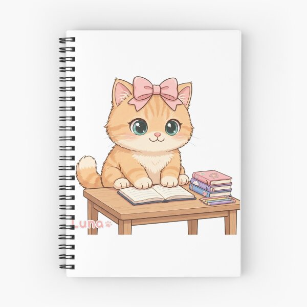 Item preview, Kawaii Cat Studying At Desk With Notebook designed and sold by Luna's World - Moody Vibes Studio.