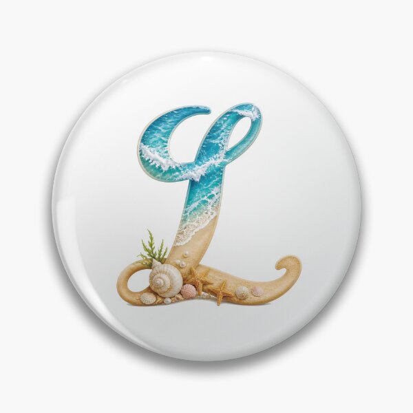 Item preview, Calligraphy Letter with Ocean Waves and Beach Details Letter L transparent bg designed and sold by Lucia Amaris Art.