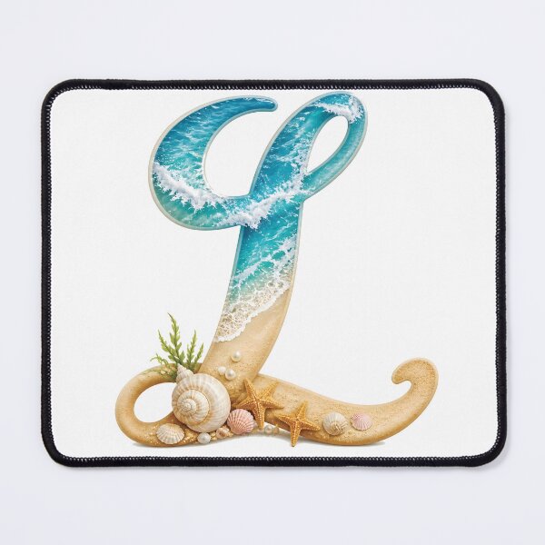 Item preview, Calligraphy Letter with Ocean Waves and Beach Details Letter L transparent bg designed and sold by Lucia Amaris Art.