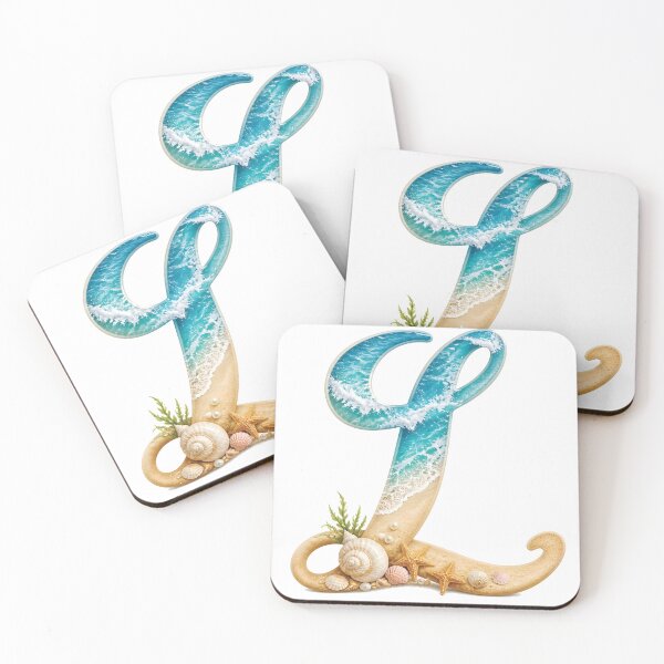 Item preview, Calligraphy Letter with Ocean Waves and Beach Details Letter L transparent bg designed and sold by Lucia Amaris Art.