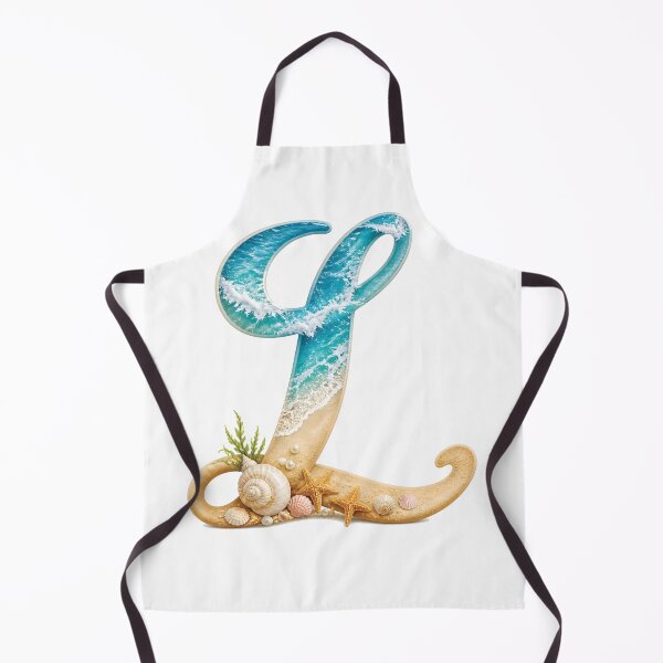 Item preview, Calligraphy Letter with Ocean Waves and Beach Details Letter L transparent bg designed and sold by Lucia Amaris Art.