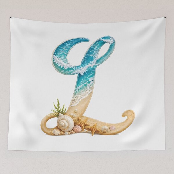 Item preview, Calligraphy Letter with Ocean Waves and Beach Details Letter L transparent bg designed and sold by Lucia Amaris Art.