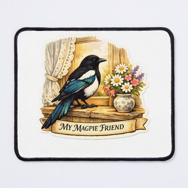 Item preview, Cozy Cottage Magpie Window Watercolor designed and sold by MustHaveVibes.