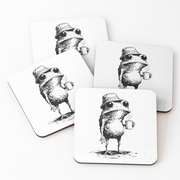 Item preview, Funny Grumpy Frog Drinking Coffee Toad designed and sold by hugoinkcoast.