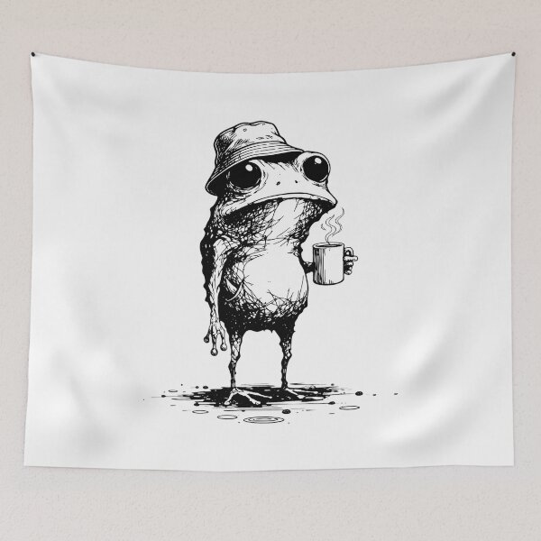 Item preview, Funny Grumpy Frog Drinking Coffee Toad designed and sold by hugoinkcoast.