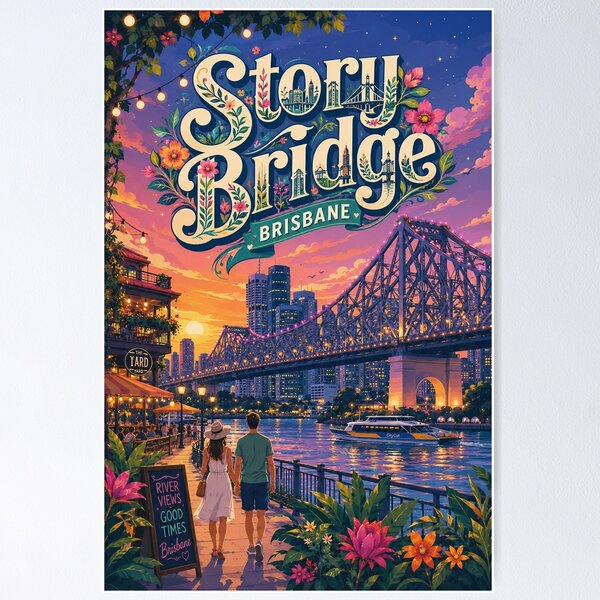 Item preview, Story Bridge Brisbane River and Kangaroo Point Twilight designed and sold by Aryabek.