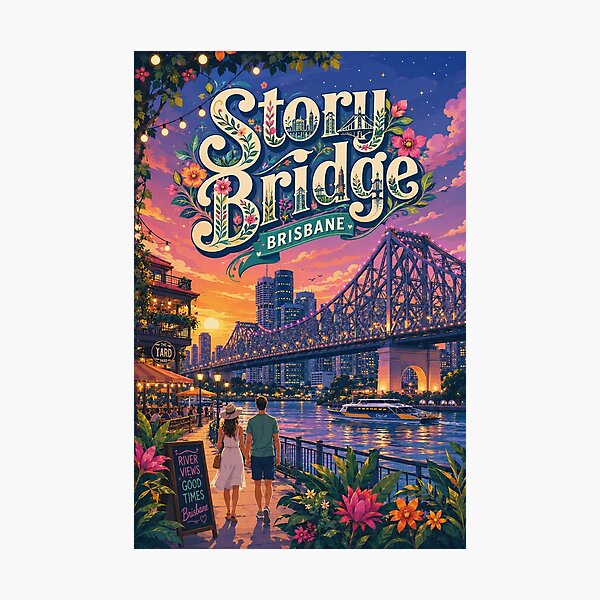 Item preview, Story Bridge Brisbane River and Kangaroo Point Twilight designed and sold by Aryabek.