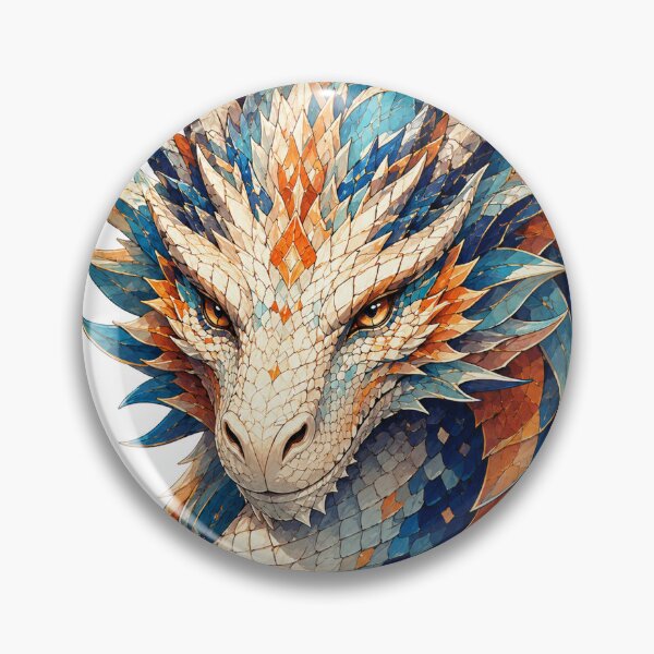 Item preview, Majestic Mosaic Dragon Portrait – Blue, Orange and Ivory Fantasy Art designed and sold by From Cyryl with Love.