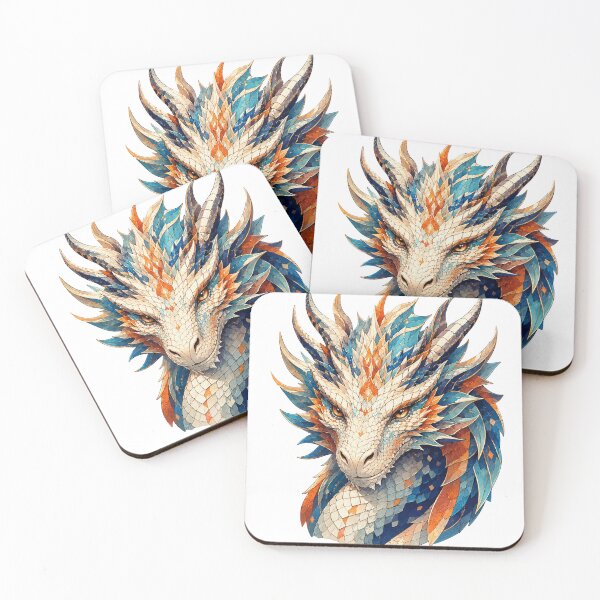 Item preview, Majestic Mosaic Dragon Portrait – Blue, Orange and Ivory Fantasy Art designed and sold by From Cyryl with Love.