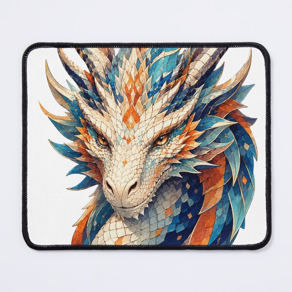 Item preview, Majestic Mosaic Dragon Portrait – Blue, Orange and Ivory Fantasy Art designed and sold by From Cyryl with Love.