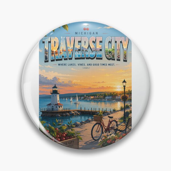 Item preview, Traverse City Michigan on Grand Traverse Bay with Cherry Capital Waterfront designed and sold by Aryabek.