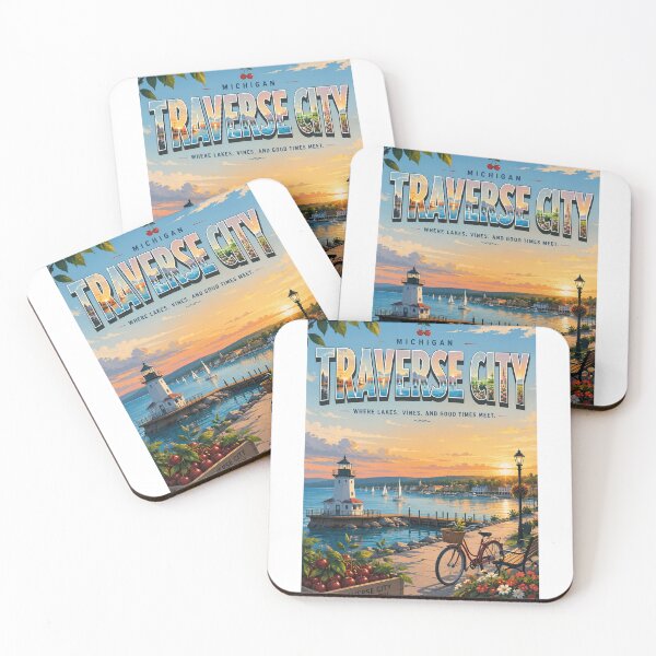 Item preview, Traverse City Michigan on Grand Traverse Bay with Cherry Capital Waterfront designed and sold by Aryabek.