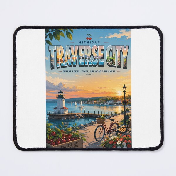 Item preview, Traverse City Michigan on Grand Traverse Bay with Cherry Capital Waterfront designed and sold by Aryabek.