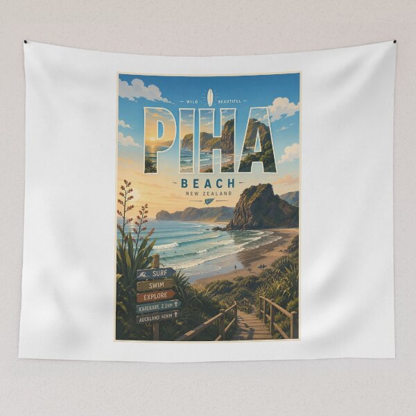 Item preview, Piha Beach Auckland New Zealand with Tasman Sea and Lion Rock Coastline designed and sold by Aryabek.