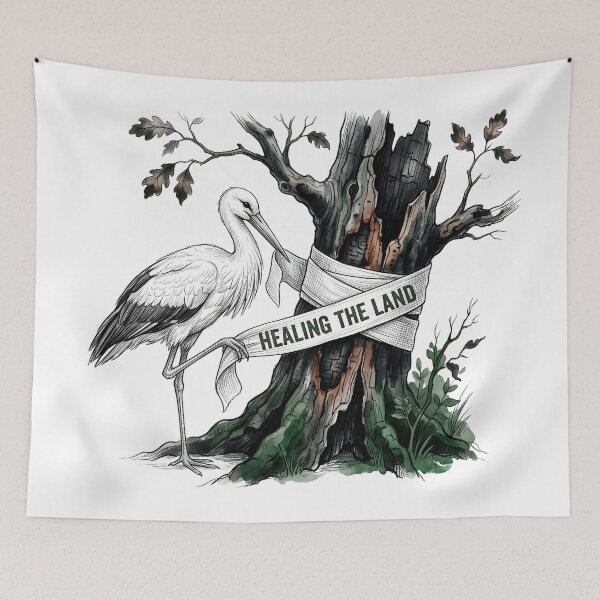 Item preview, Healing The Land - Stork Bandaging a Tree Nature Conservation Art designed and sold by SoulPT.