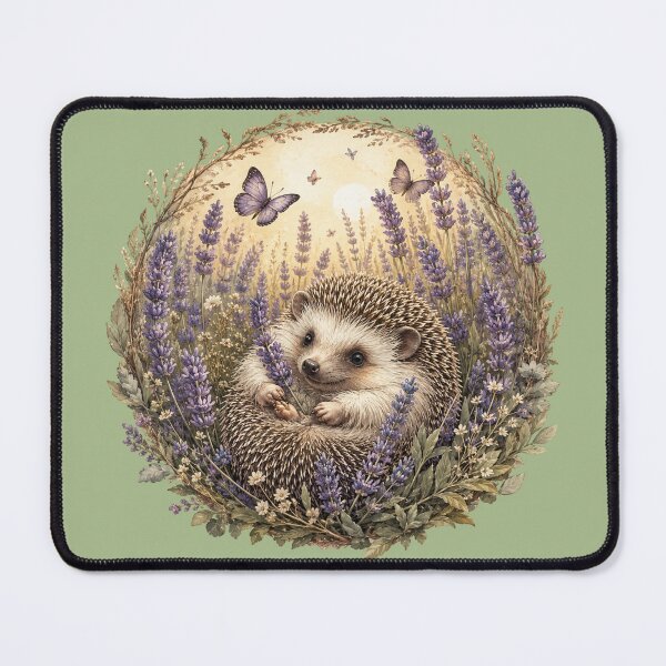 Item preview, Cottagecore Hedgehog in Lavender Field Print – Cute Watercolor Circle Art designed and sold by MagicMakerPh.