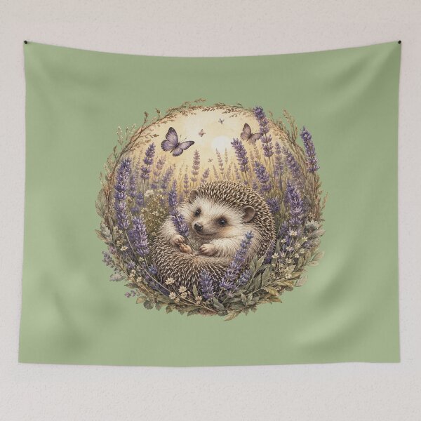Item preview, Cottagecore Hedgehog in Lavender Field Print – Cute Watercolor Circle Art designed and sold by MagicMakerPh.