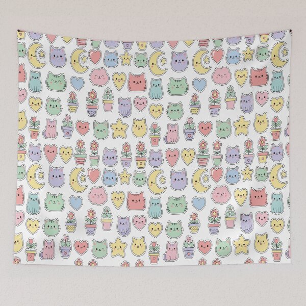 Item preview, Pastel Kawaii Cat & Plant Sticker Pack Graphic - Cute Aesthetic Icon Collection - Soft Color Planner Art designed and sold by BestChoiceService.