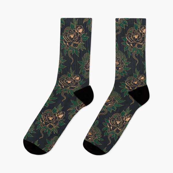 Item preview, Dark Emerald Snake & Peony Art | Gothic Botanical Tattoo Graphic designed and sold by Soul Path.