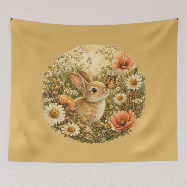Item preview, Cottagecore Rabbit in Wildflower Meadow Print – Whimsical Bunny Circle Art designed and sold by MagicMakerPh.
