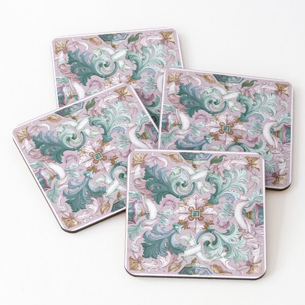 Item preview, Pink and green abstract pattern with acanthus leaves designed and sold by Tana&tanuc.