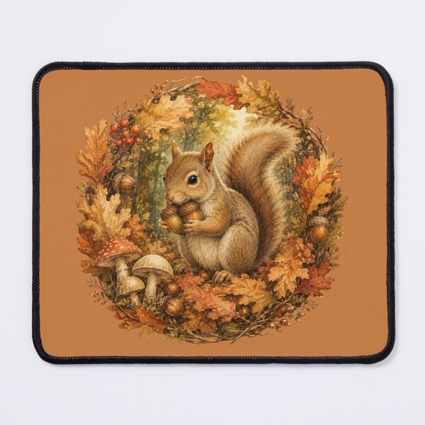 Item preview, Cottagecore Squirrel Autumn Print – Cute Acorn Oak Leaf Circle Art¥ designed and sold by MagicMakerPh.