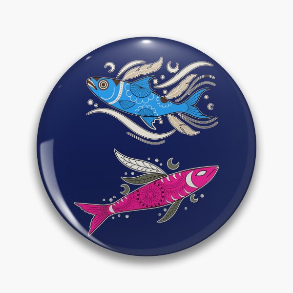 Item preview, Blue and pink fish in decorative patterns designed and sold by AnnArtshock.