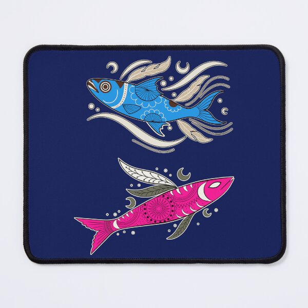 Item preview, Blue and pink fish in decorative patterns designed and sold by AnnArtshock.