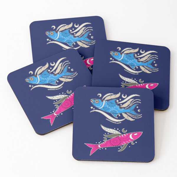 Item preview, Blue and pink fish in decorative patterns designed and sold by AnnArtshock.