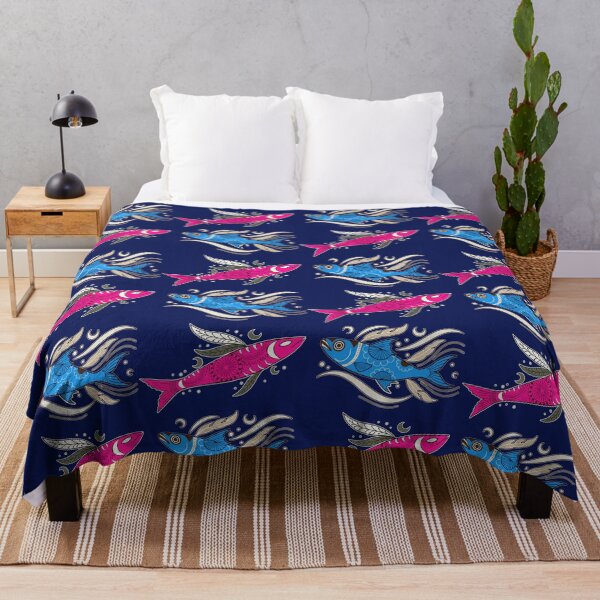 Item preview, Blue and pink fish in decorative patterns designed and sold by AnnArtshock.