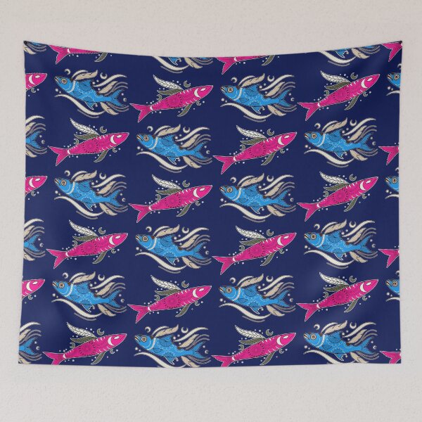 Item preview, Blue and pink fish in decorative patterns designed and sold by AnnArtshock.
