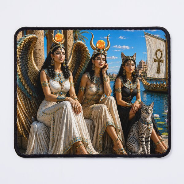 Item preview, Isis, Hathor & Bastet by the Nile | Ultra Realistic Ancient Egyptian Goddesses | Egyptian Mythology Wall Art designed and sold by TuyaArts.