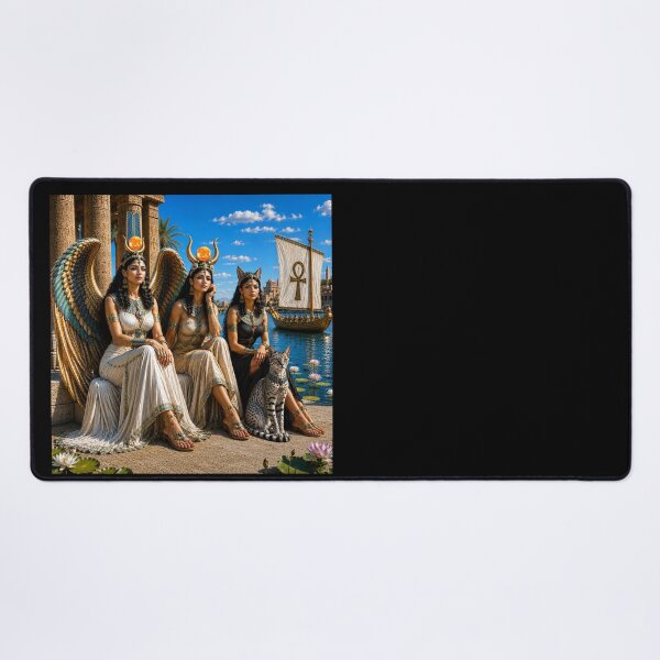 Item preview, Isis, Hathor & Bastet by the Nile | Ultra Realistic Ancient Egyptian Goddesses | Egyptian Mythology Wall Art designed and sold by TuyaArts.