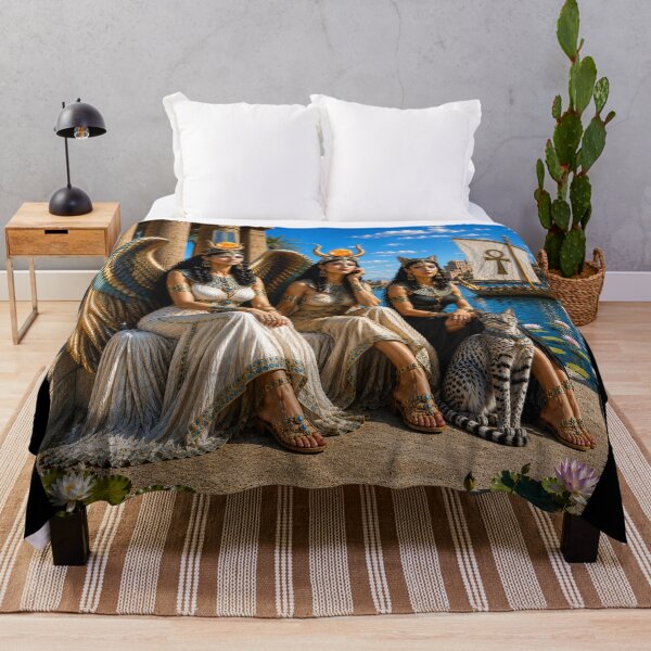 Item preview, Isis, Hathor & Bastet by the Nile | Ultra Realistic Ancient Egyptian Goddesses | Egyptian Mythology Wall Art designed and sold by TuyaArts.
