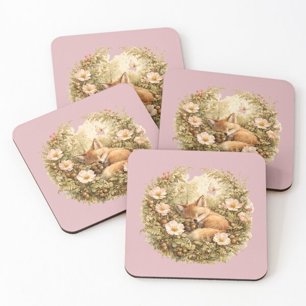 Item preview, Cottagecore Fox Cub Wild Rose Print – Sleepy Fox Circle Watercolor Art designed and sold by MagicMakerPh.